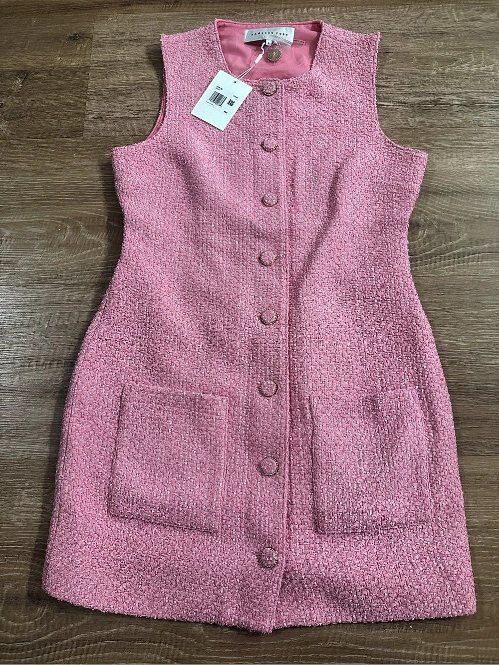 Endless Rose Sleeveless Tweed Mini Dress Pink